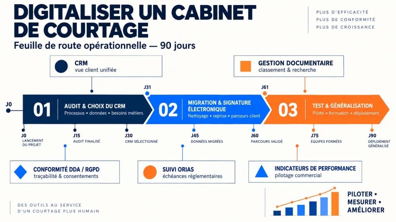 Digitaliser son cabinet de courtage en assurance avec une feuille de route en 90 jours